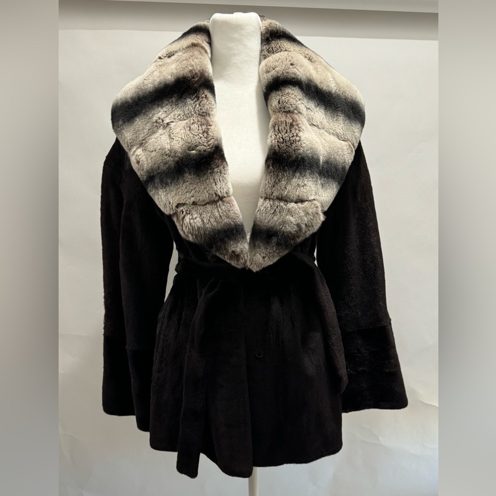 Marco Gianotti 100% genuine FUR coat Mink and Chinchilla Collar sz 8 US